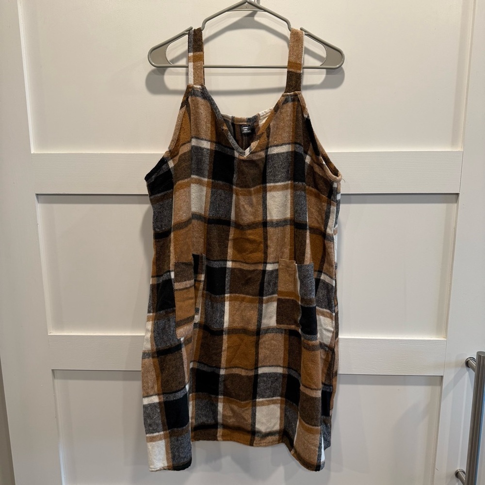 Plaid Sleeveless 3XL Dress - Brown and Black